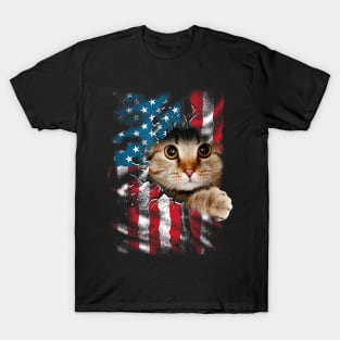 Patriotic Cat 4th Of July Men USA American Flag Women T-Shirt